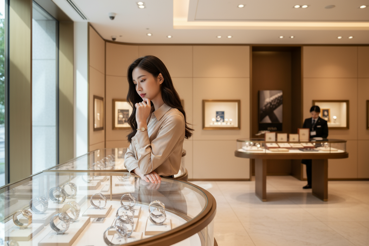 beautiful girl shopping watches